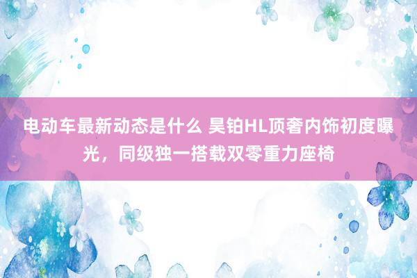 电动车最新动态是什么 昊铂HL顶奢内饰初度曝光，同级独一搭载双零重力座椅