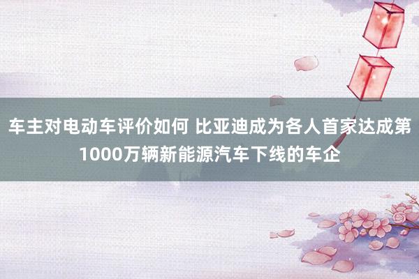 车主对电动车评价如何 比亚迪成为各人首家达成第1000万辆新能源汽车下线的车企