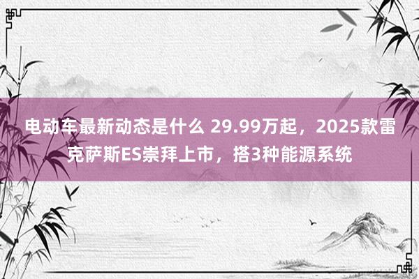 电动车最新动态是什么 29.99万起，2025款雷克萨斯ES崇拜上市，搭3种能源系统