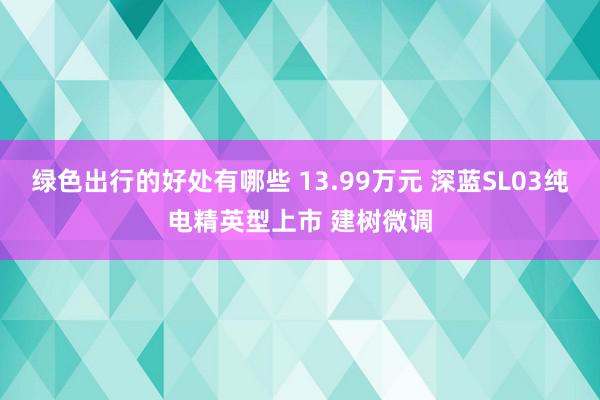 绿色出行的好处有哪些 13.99万元 深蓝SL03纯电精英型上市 建树微调